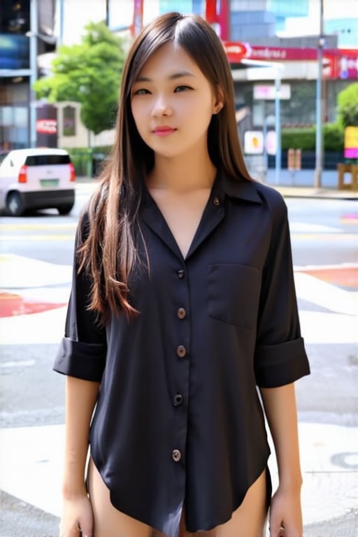 1 girl, naked_shirt,on the street