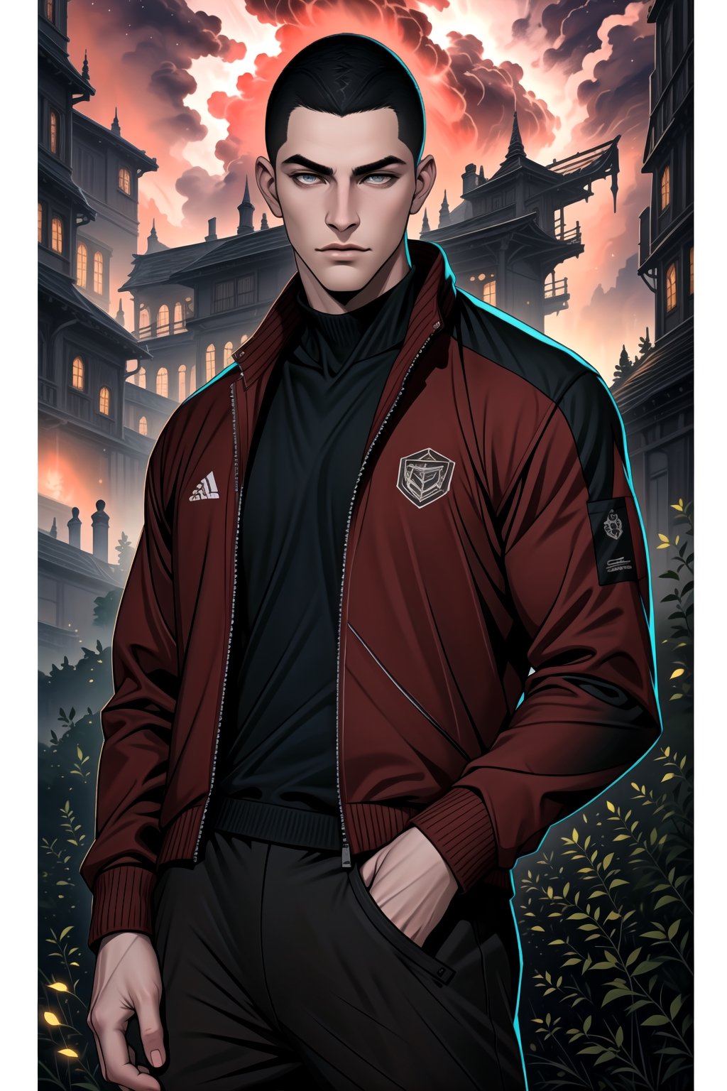 solar flare, man, in the universe, buzz cut, masculine, tracksuit, HIGHLY DETAILED cg, realistic, highres, best quality,HIGHLY DETAILED, SHARP FOCUS,hunger,<lora:659111690174031528:1.0>