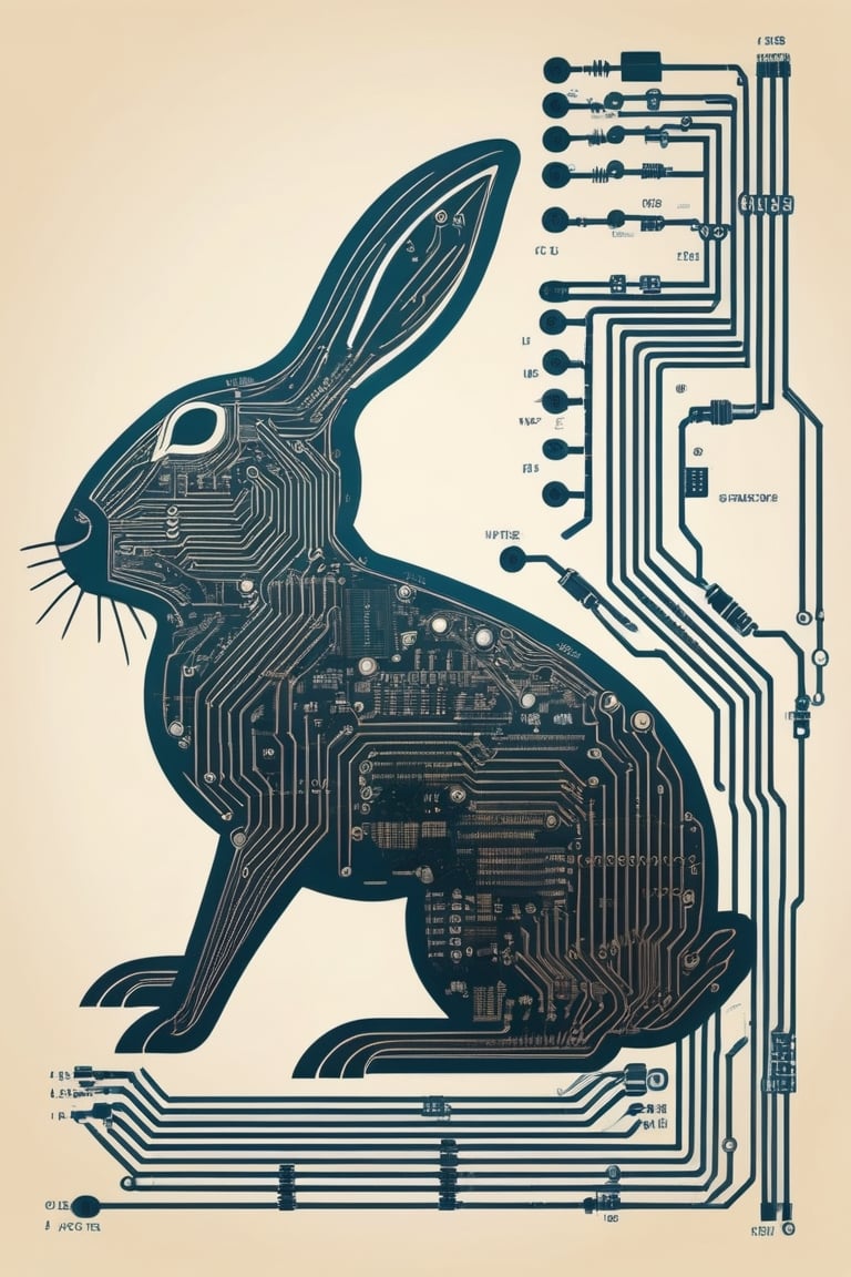 circuit diagram art,
Rabbit drawn with a circuit diagram,circuit board, resistor, chip, LSI,DonMC1rcu17Pl4nXL