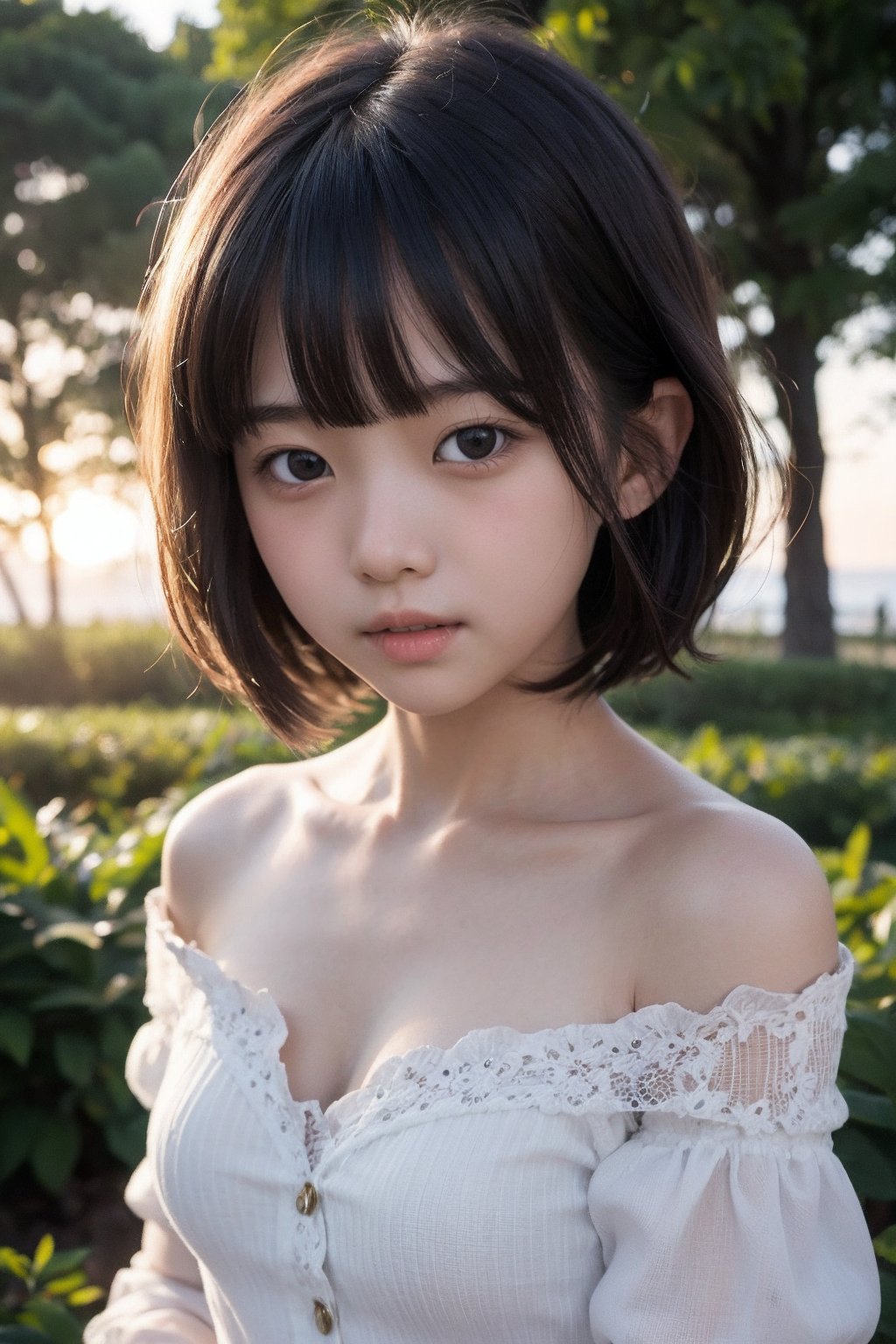 主：(Misty woods under sunset),  視：(((face photo))),  人：1litte 1kid 7yo gril by 萬仔58 on Tensor.Art
