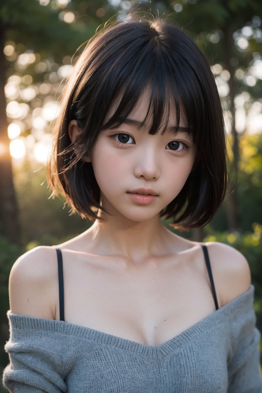 主：(Misty woods under sunset),  視：(((face photo))),  人：1litte 1kid 7yo gril by 萬仔58 on Tensor.Art