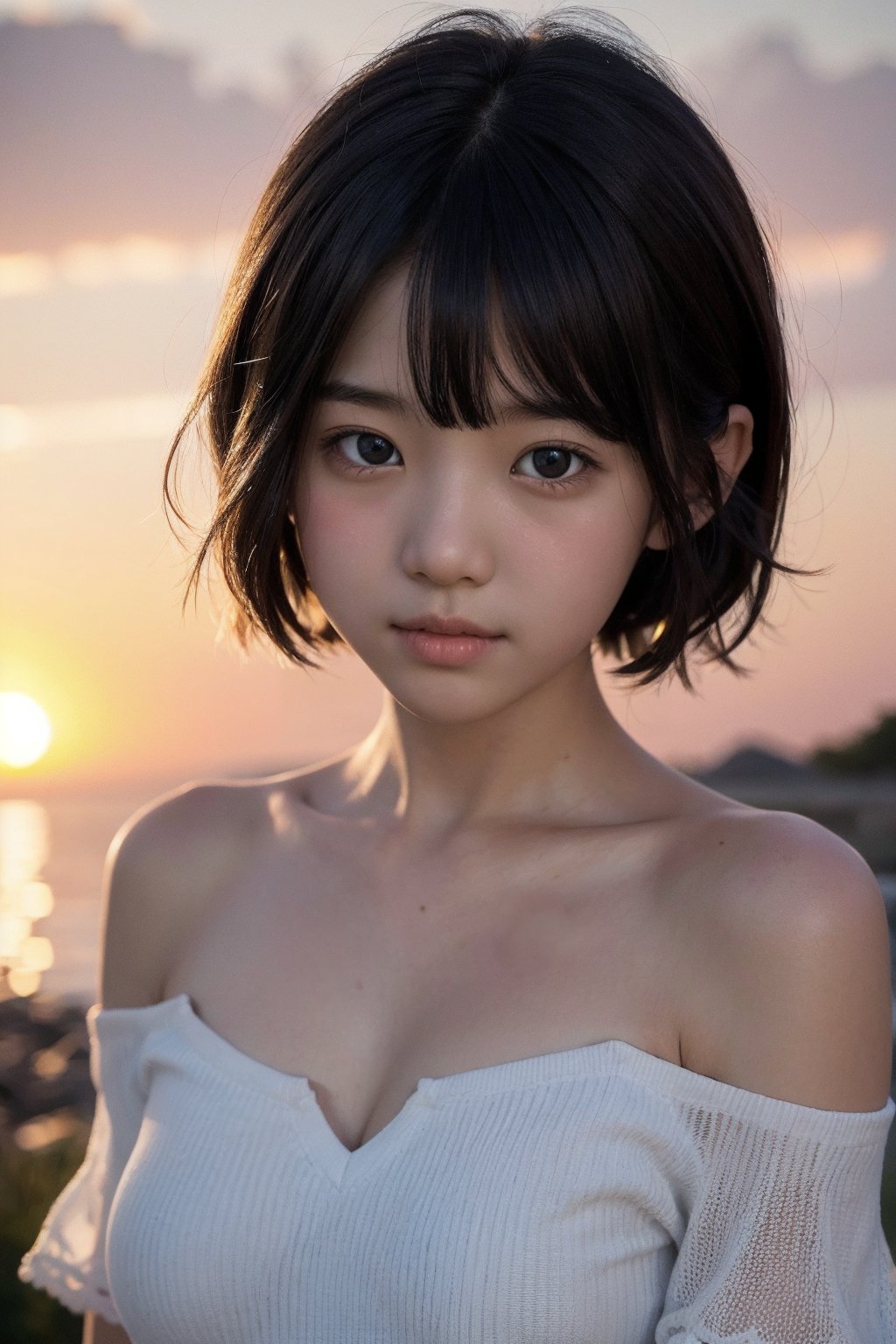 主：(Misty woods under sunset),  視：(((face photo))),  人：1litte 1kid 7yo gril by 萬仔58 on Tensor.Art