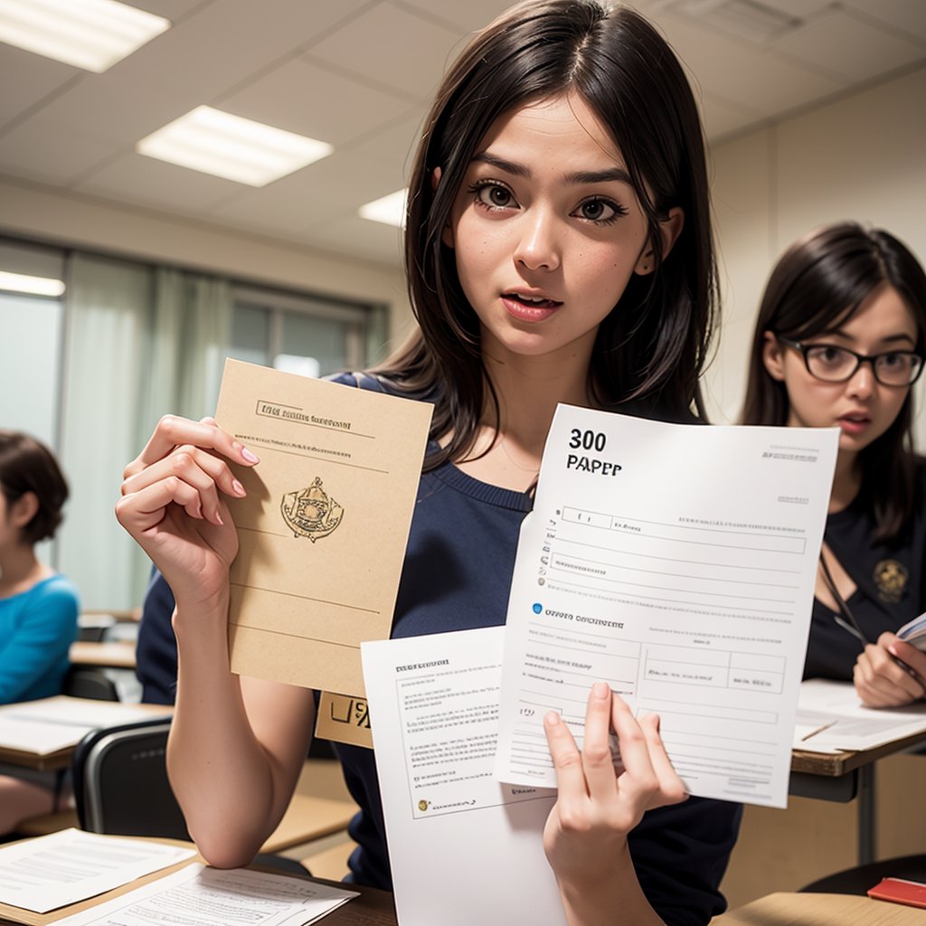 A cartoon character holding an exam paper marked 100, with a surprised expression as they see a ‘Fail’ stamp