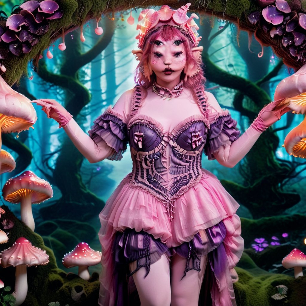 Pink and purple makeup,  gorgeous makeup,  Standing in the forest with many mushrooms by 𝓙𝓪𝓷𝓲𝓽𝓸𝓻'𝓼 𝓒𝓵𝓸𝓼𝓮𝓽  o...