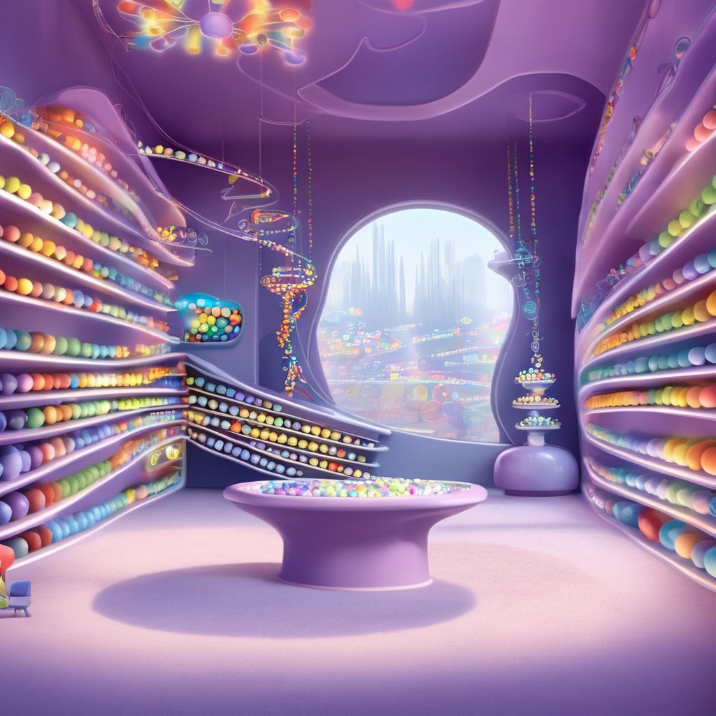 A whimsical headquarters' living room scene from Pixar's Inside Out: Soft pastel hues and gentle lighting illuminate rows...