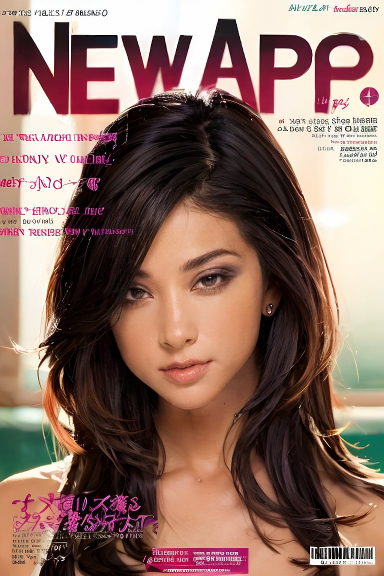 1girl, solo, upper body, beautiful gradient hair color, lips, traditional media, reality, pop idol magazine, title font "New idol is coming", attractive cover with beautiful people, jpop cover 80s