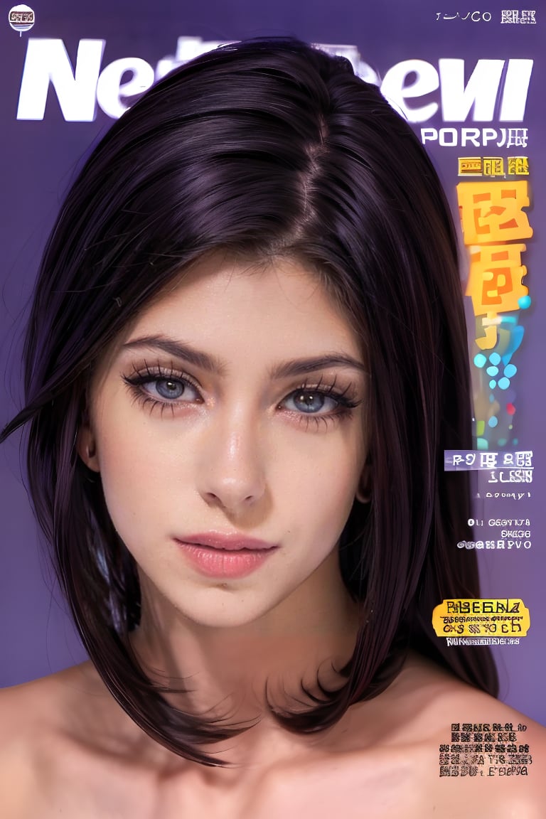 1girl, solo, upper body, beautiful gradient hair color, lips, traditional media, reality, pop idol magazine, title font "New idol is coming", attractive cover with beautiful people, jpop cover 80s