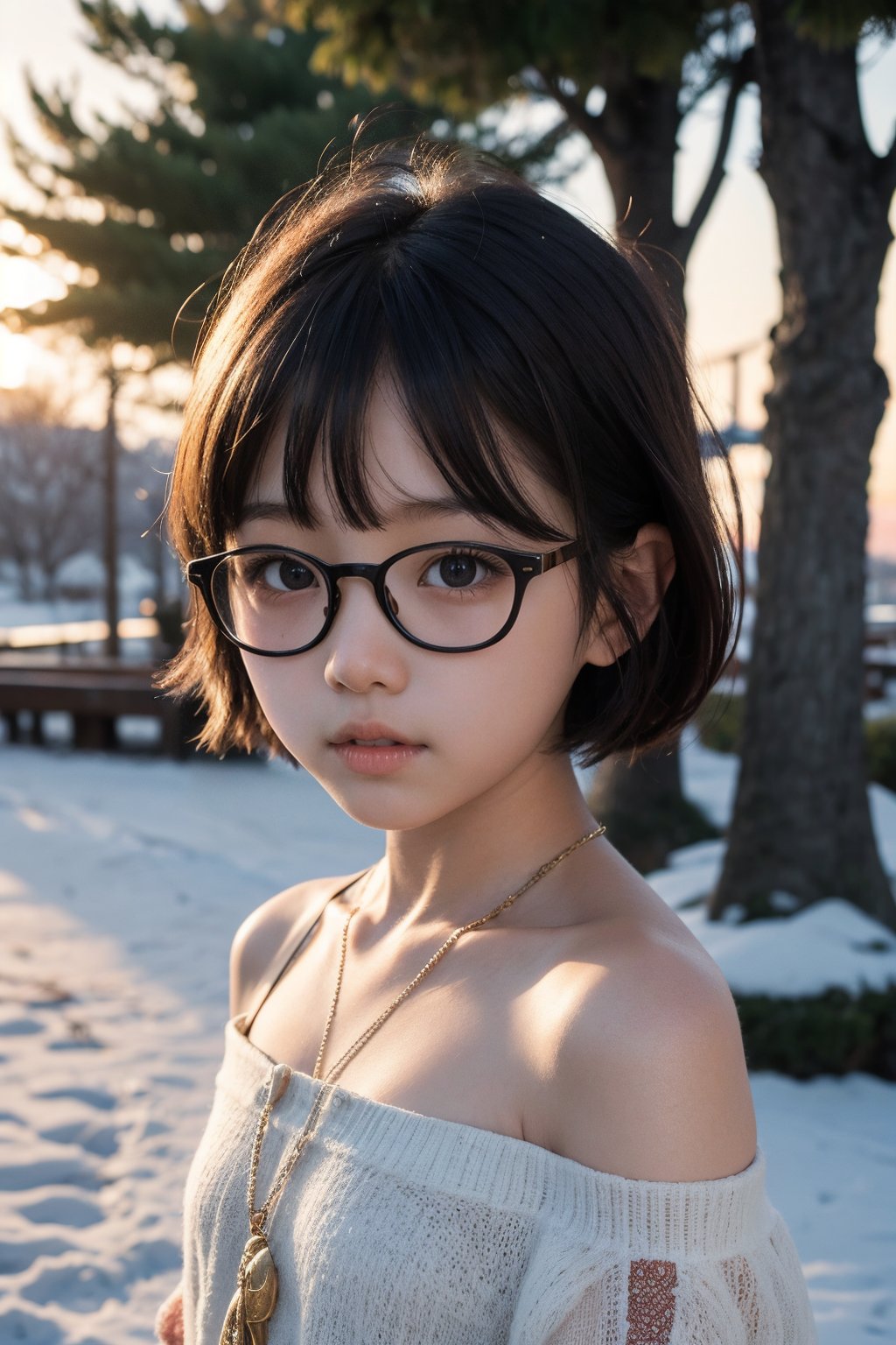 主：(Misty woods under sunset),  視：(((face photo))),  人：1litte 1kid 7yo gril by 萬仔61 on Tensor.Art