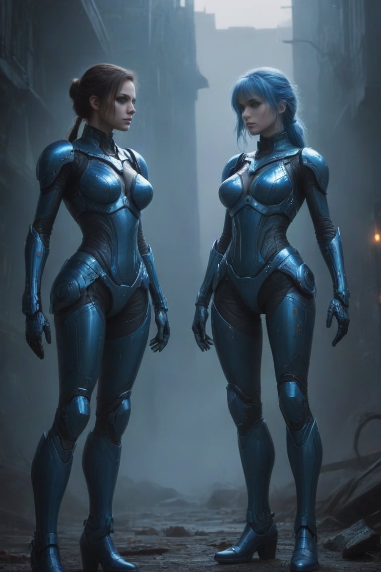 2 girls,  looking around,  weapons at the ready by Avis on Tensor.Art