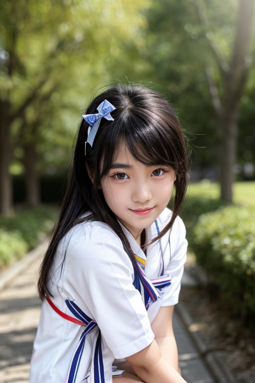 Create a highly realistic full-body image of a young female student in Japan. She should be wearing a traditional summer u...