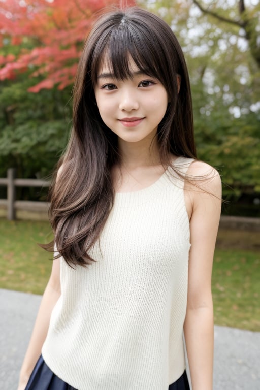 Create a highly realistic full-body image of a young 13yo girl in Japan. She should have natural human features,  includin...