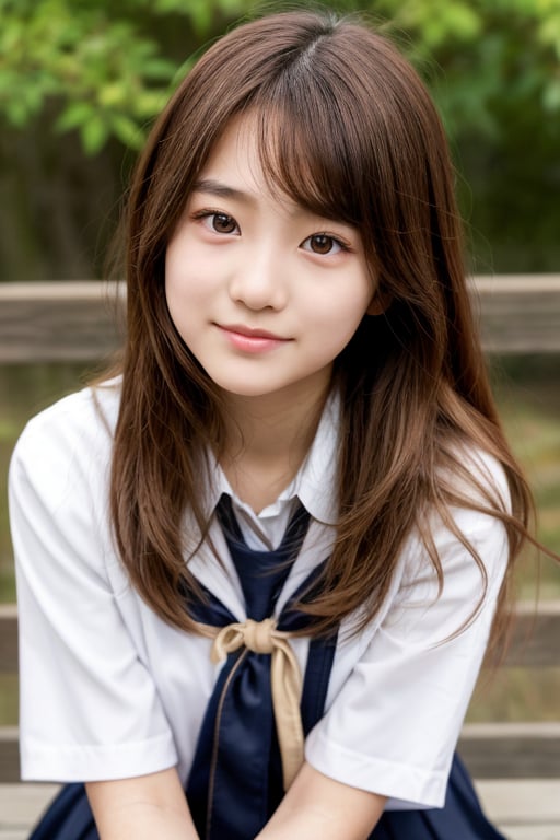 Create a highly realistic full-body image of a young female student in Japan. She should be wearing a traditional summer u...