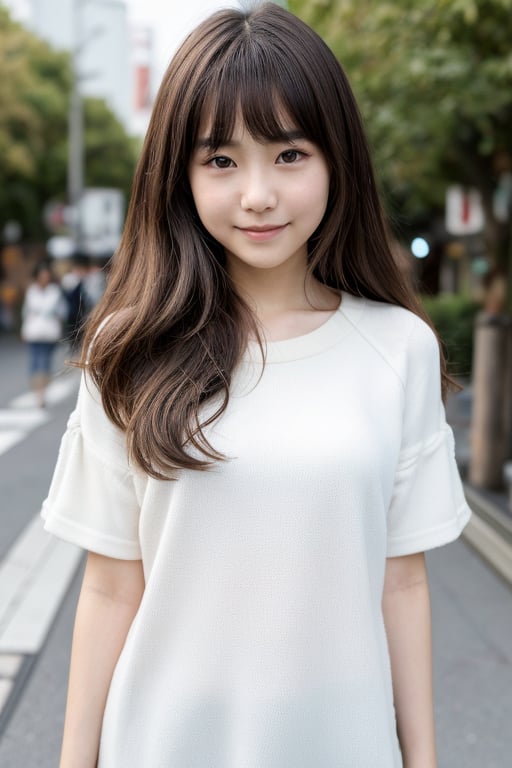 Create a highly realistic full-body image of a young 13yo girl in Japan. She should have natural human features,  includin...