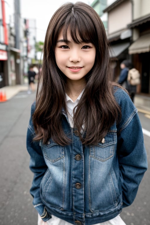 Create a highly realistic full-body image of a young 13yo girl in Japan. She should have natural human features,  includin...
