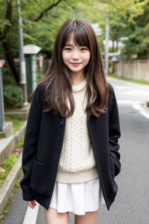 Create a highly realistic full-body image of a young 13yo girl in Japan. She should have natural human features,  includin...