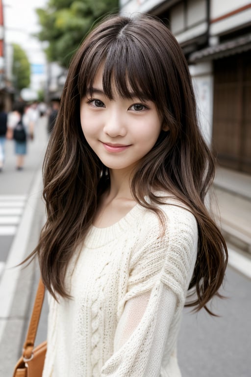 Create a highly realistic full-body image of a young 13yo girl in Japan. She should have natural human features,  includin...
