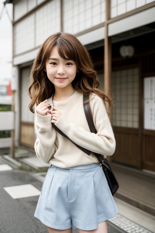 Create a highly realistic full-body image of a young 13yo girl in Japan. She should have natural human features,  includin...