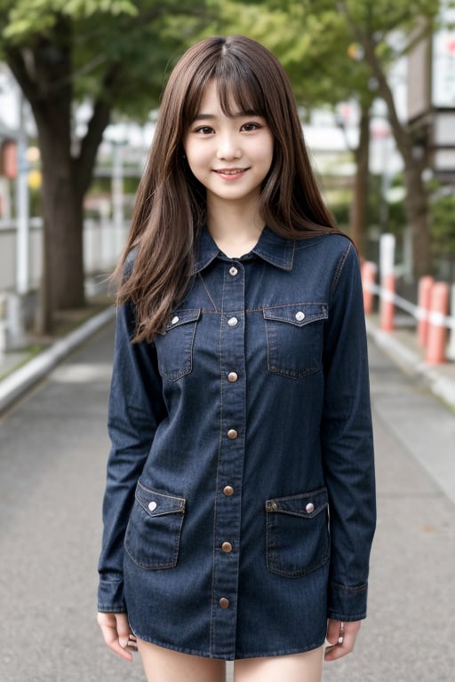 Create a highly realistic full-body image of a young 13yo girl in Japan. She should have natural human features,  includin...