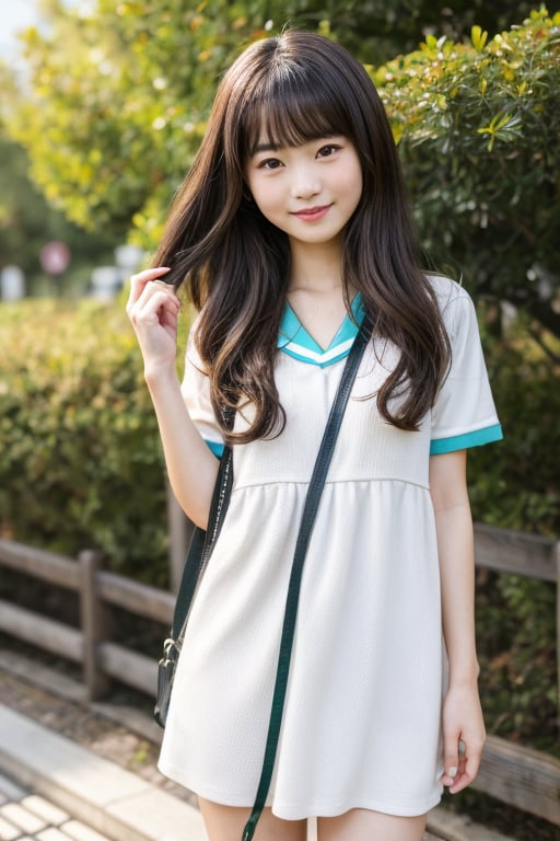 Create a highly realistic full-body image of a young 13yo girl in Japan. She should have natural human features,  includin...