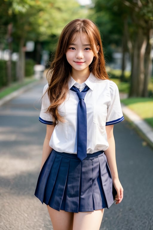 Create a highly realistic full-body image of a young female student in Japan. She should be wearing a traditional summer u...