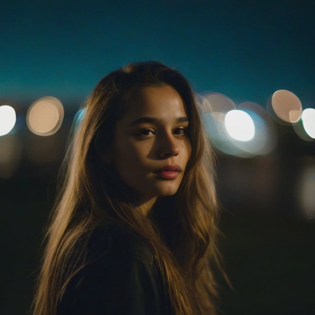  aesthetic portrait, 1girl,solo, long hair, bokeh, depth of field, cinematic, nighttime ,aesthetic portrait,b3rli,ch3ls3a,gh3a,lun4