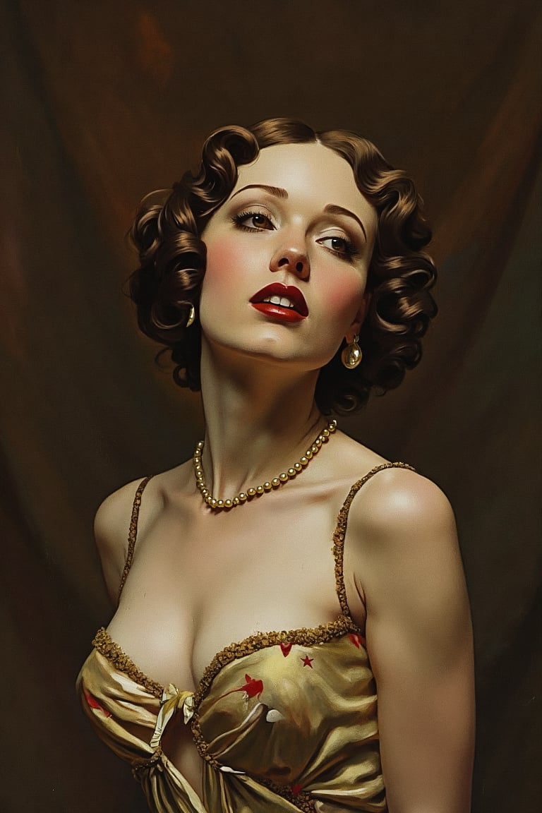  RetroSci style.  closeup upper body portrait, 1930's glamour photo