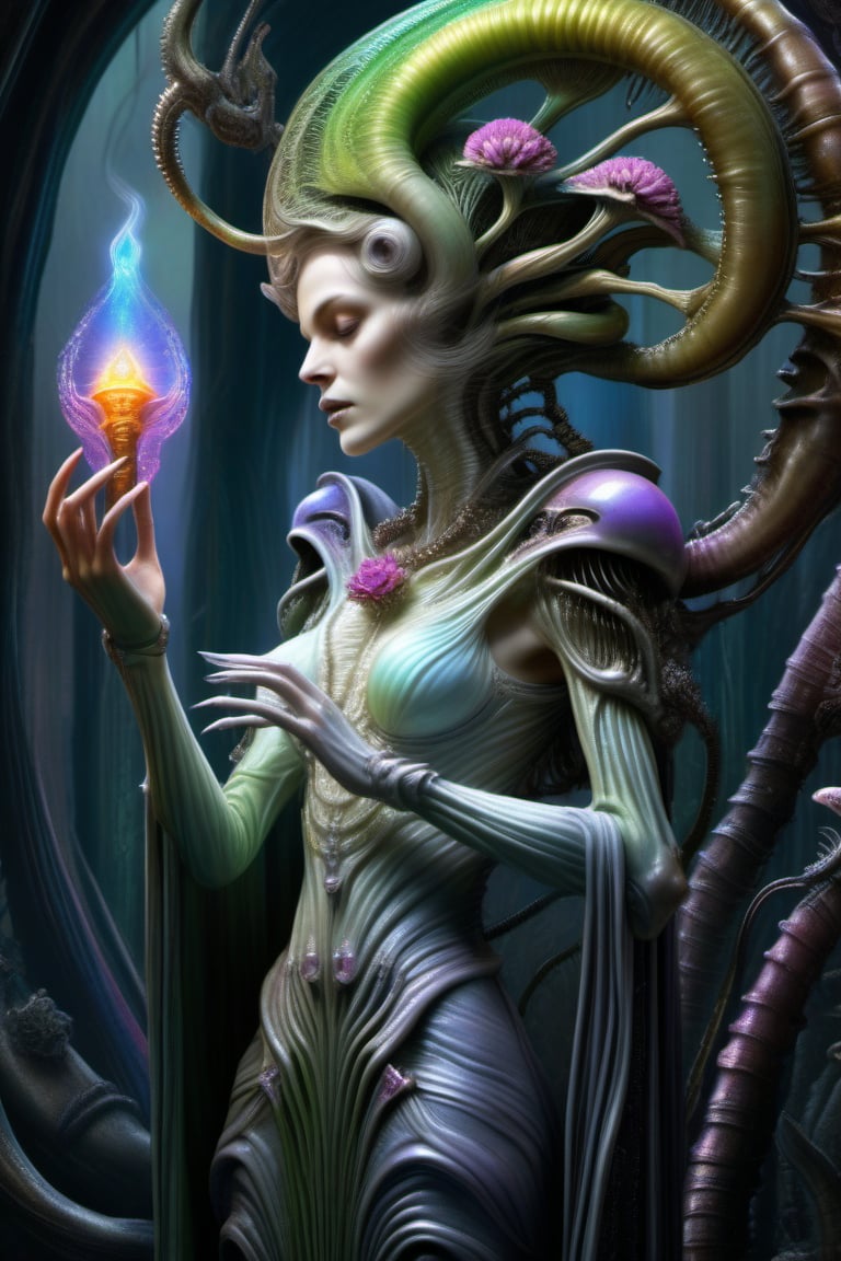the ghost flower card,  a poisonous priestess,  from the side shot by Oneironaut on Tensor.Art