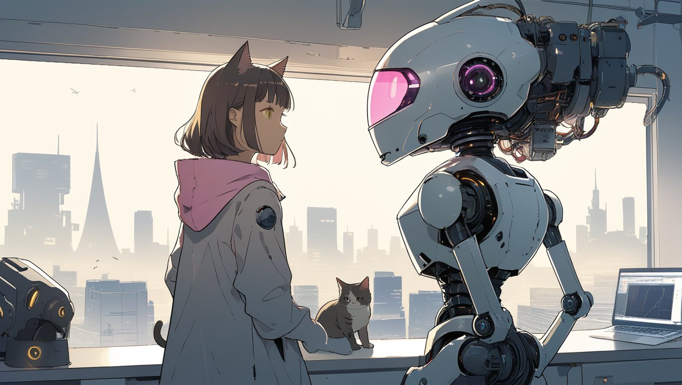 1girl,illustration,cat-tinted,robot