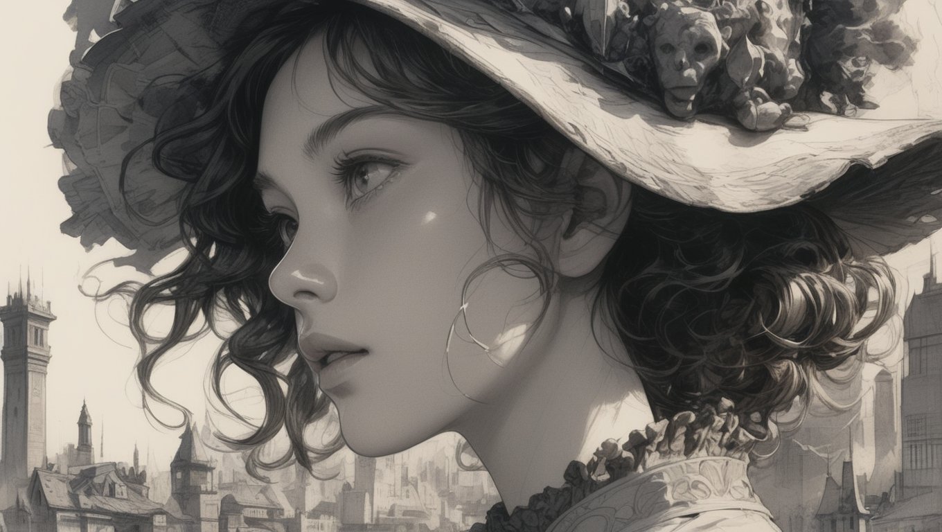 Charcoal drawing, crayons, close-up, portrait, Close-up, 8K Ultra HD. Double exposure. An image of a city skyline superimposed on a woman's silhouette can convey a person's relationship with the city. in the style of Jeremy Mann and Charles Dana Gibson, Mark Demsteder, Paul Hedley. Studio Ghibli Genshin Impact,
Bastien Lecouf-Degarme, Carn Griffiths, E. Abramzon, Raphael, Caravaggio,hatching with black pencil, charcoal dra, black pencil drawing