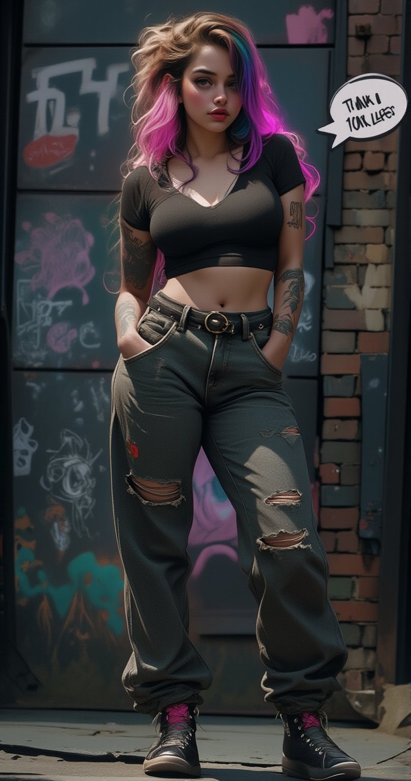 A young woman embodying the allure of the "girl next door" with a punk twist,  flaunting her sexuality in a tasteful yet e...