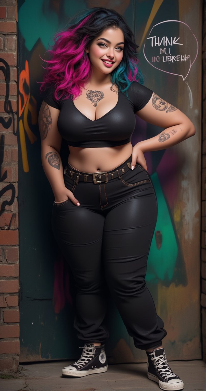 A young woman embodying the allure of the "girl next door" with a punk twist,  flaunting her sexuality in a tasteful yet e...