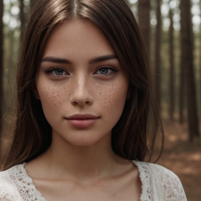 close up full portrait of woman,  brown hair,  forest background by Drake on Tensor.Art
