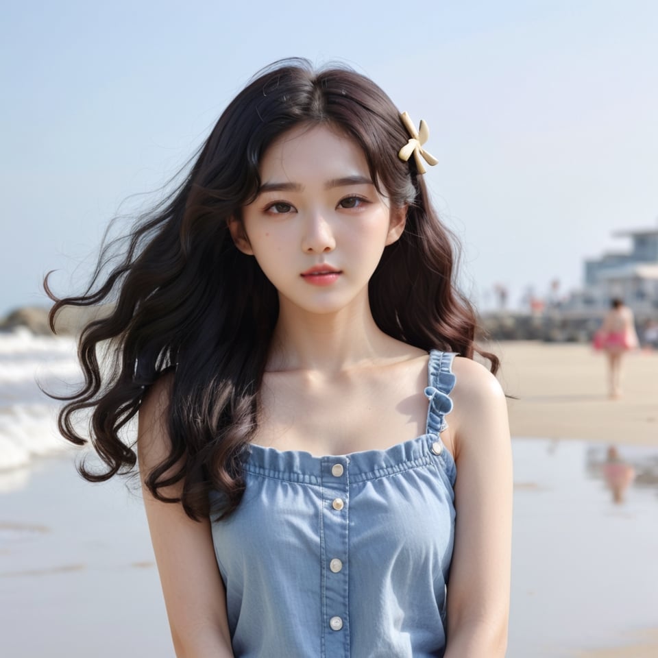 Create a Korean photo female star,  long black curly hair,  hair accessories by user_725291836217826196 on Tensor.Art