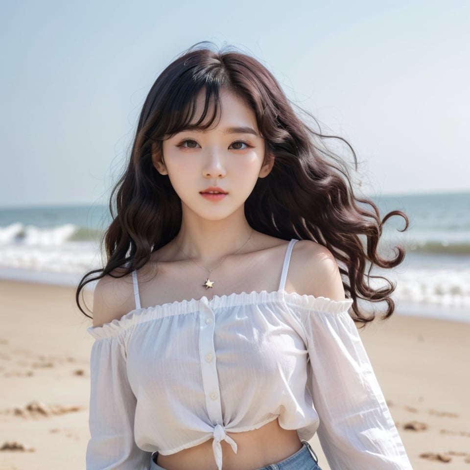 Create a Korean photo female star,  long black curly hair,  hair accessories by user_725291836217826196 on Tensor.Art