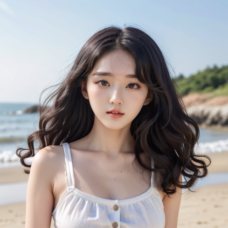 Create a Korean photo female star,  long black curly hair,  hair accessories by user_725291836217826196 on Tensor.Art