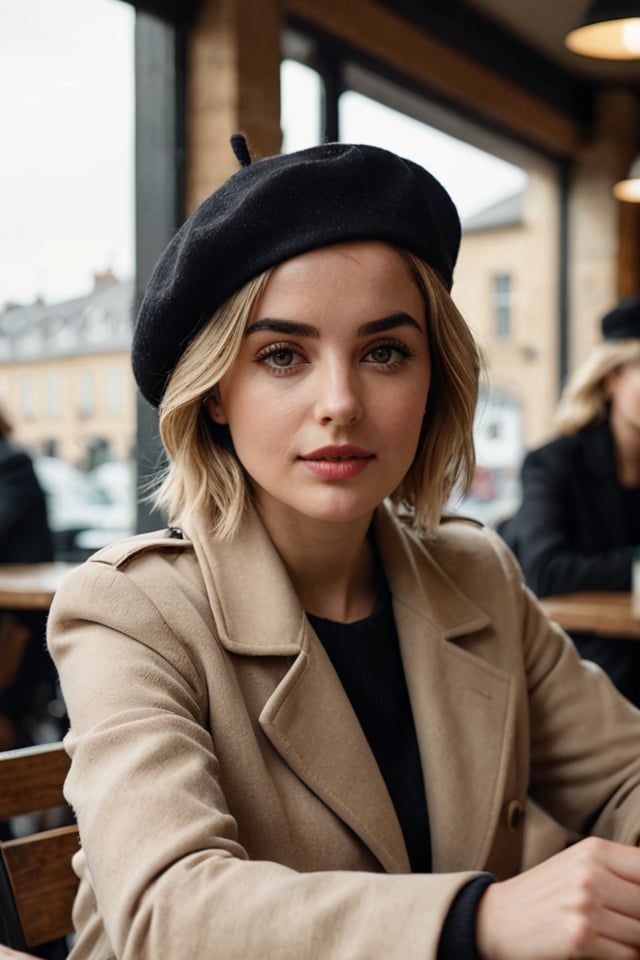 cinematic film still 1girl, british, ana de armas, short blond hair, beige clothes, at a cafe, cloudy
BREAK
black beret . shallow depth of field, vignette, highly detailed, high budget, bokeh, cinemascope, moody, epic, gorgeous, film grain, grainy
