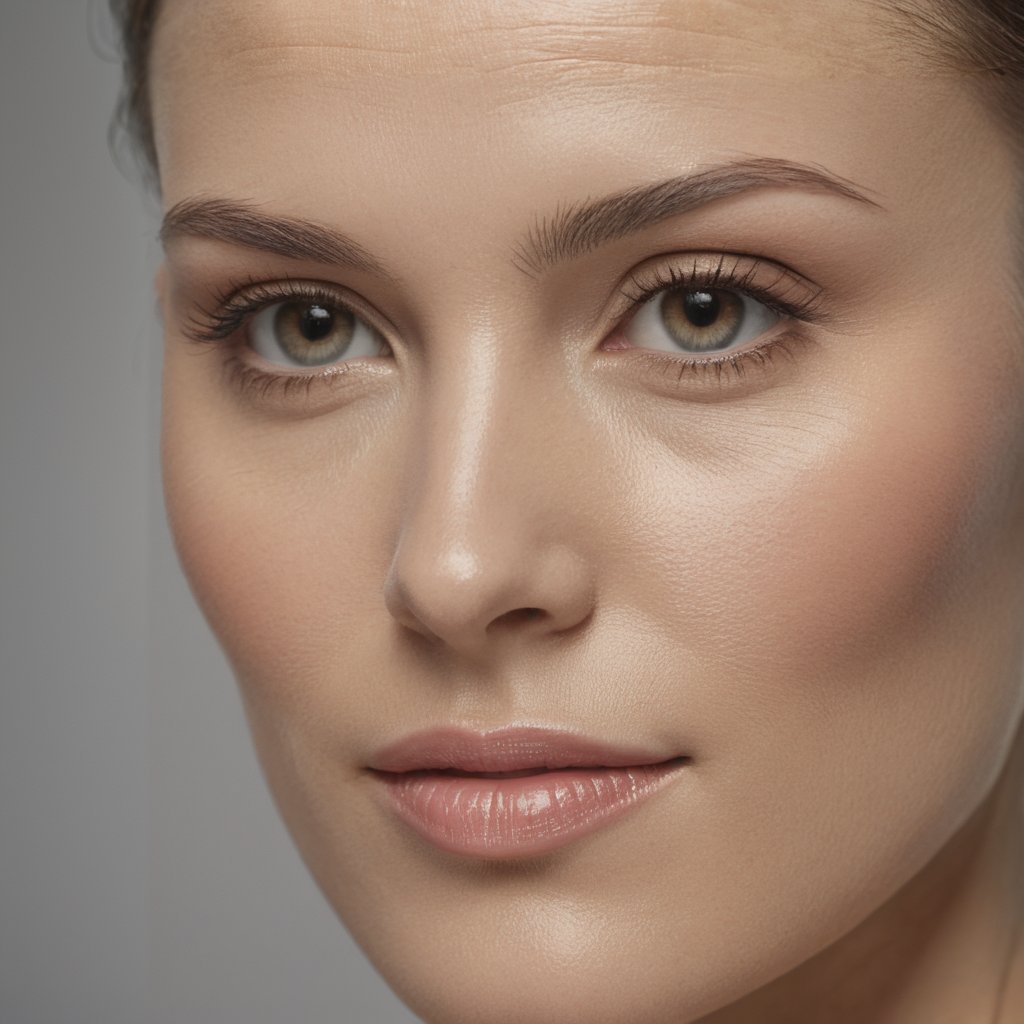 Woman, 35 years close up portrait, detailed, natural detailed skin, soft studio light