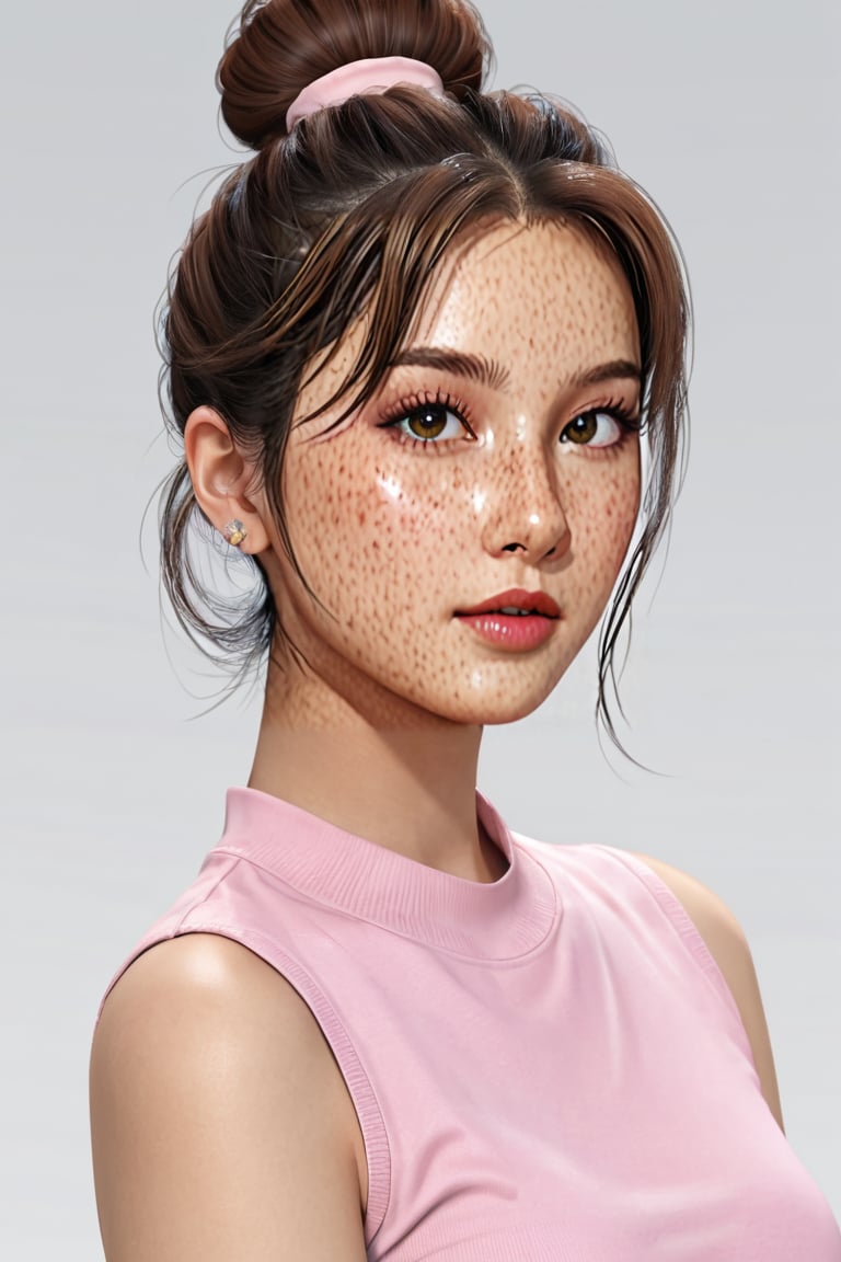 k pop girl, bun hair, clean skin,face shot,4k,realistic,no background