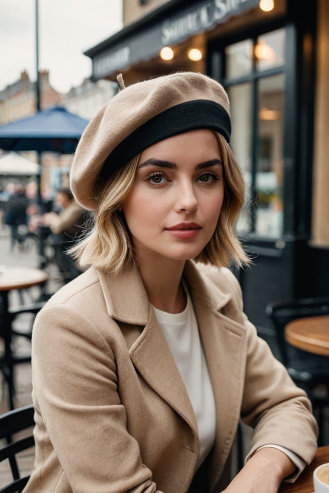 cinematic film still 1girl, british, ana de armas, short blond hair, beige clothes, at a cafe, cloudy
BREAK
black beret . shallow depth of field, vignette, highly detailed, high budget, bokeh, cinemascope, moody, epic, gorgeous, film grain, grainy
