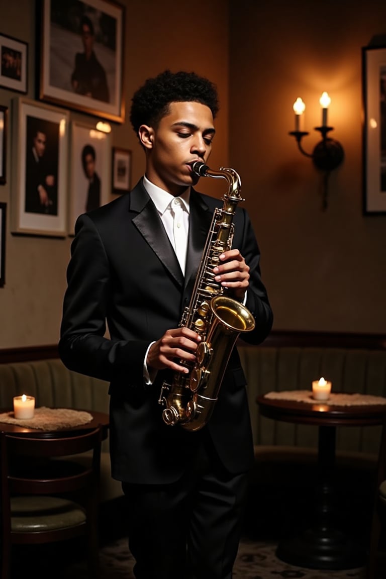A stunning Spanish,  and black boy with blue eyes and light brown skin,  and short curly brown hair. _General:_ An intimat...