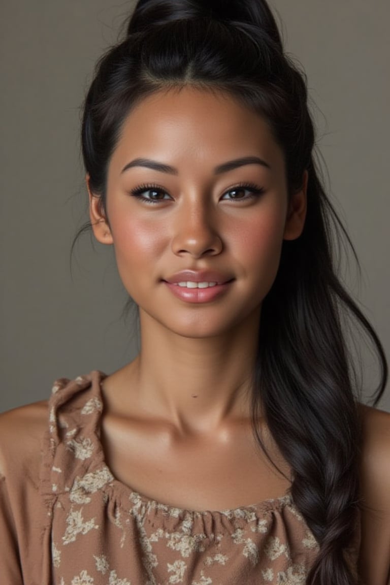 Create a breathtakingly realistic portrait of an 18-year-old mixed-heritage girl, blending South African and Japanese roots:

- Relaxing at home, in her  bedroom  reading a book
- Cinnamon, Mocha brown skin with subtle sheen
- Almond-shaped Asian eyes, full lips, small button nose, small petite nose, braces
- Structured cheekbones, feminine features

*Hair:*

- EXTRA LONG, WAIST-LENGTH DARK HAIR (below the waist)
- LUSH, CURLY LOCKS (tail bone length)
- LONG HAIR, LONG CURLS, FLOWING HAIR
Longer hair, in a pony tail, all hair in pony tail, no hair out

*Physique:*

- Petite, toned (5'3", 125 lbs, 34" waist)
- Proportionate, realistic body

*Outfit:*

- a cute girly pajamas  matching top and bottom

*Accessories:*

- *PRESCRIPTION GLASSES* (black square framed)
- Glasses, specs, eyewear (emphasize)

*Makeup and Pose:*

- Minimal makeup, natural glow
- Confident pose, bright smile, pearly white teeth

*Essence:*

- American girl, mixed race, beautiful blend
- Captivate her relaxed, introvert, care free, home body

*Quality:*

- Realistic, photo-real, photo-realistic, real-life
- High-resolution, ultra-detailed, photorealistic textures
- Razor-sharp edges, crystal-clear facial features, 

Square Shaped prescription glasses on all generates

Why is it so hard for you to make her hair long? Long hair please