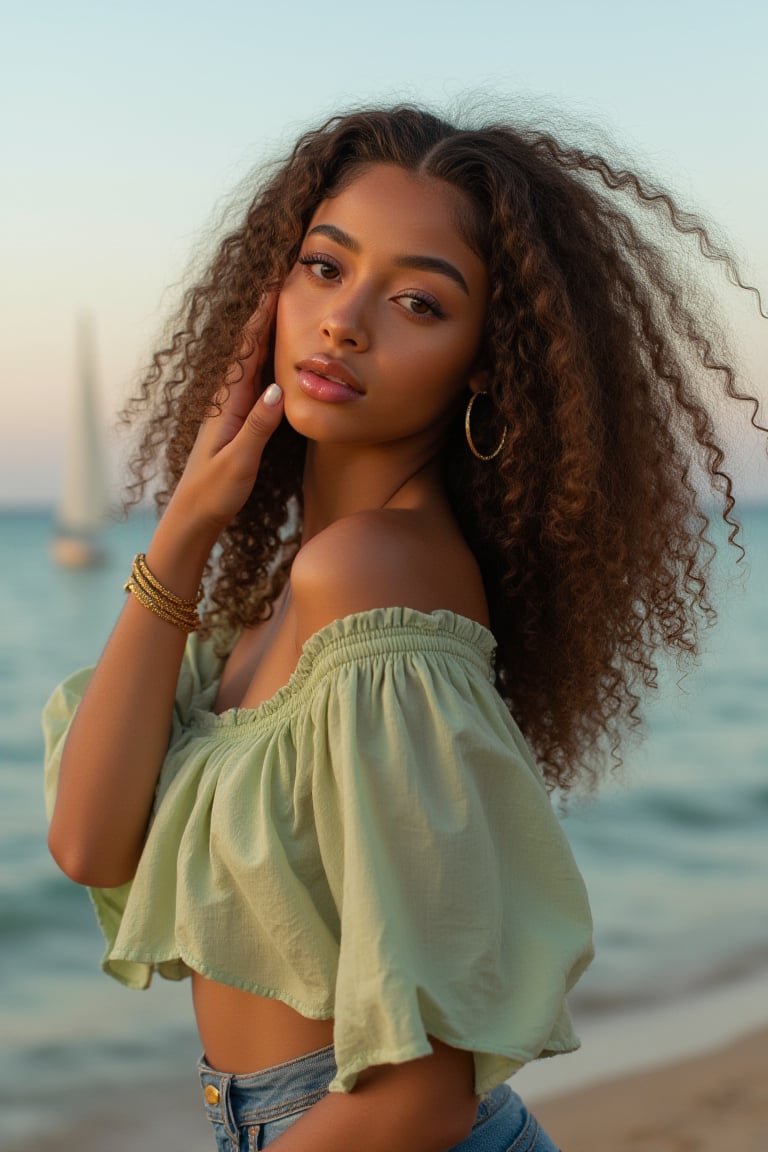 Generate an image of a stunning 18-year-old petite teenager,  young,  youth by A. Iris on Tensor.Art