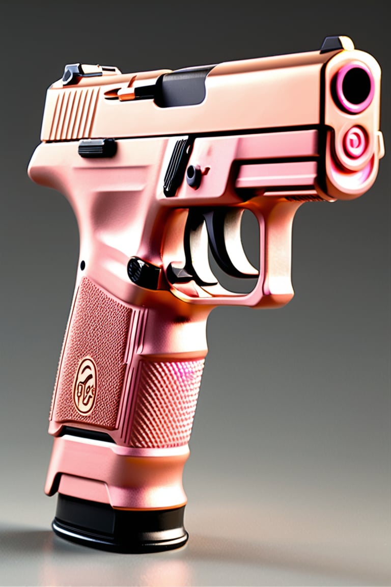 Clean Cartoon-brushstrokes Painting, crisp, simple, colored_lineart_illustration style, realistic, realism, 3D Cartoon, 3D Art, rose gold pink, p365 sig sauer pistol, compact, gun, handgun, art, beautiful, gallery, 3D, slide rose gold, grip rose gold, all rose gold