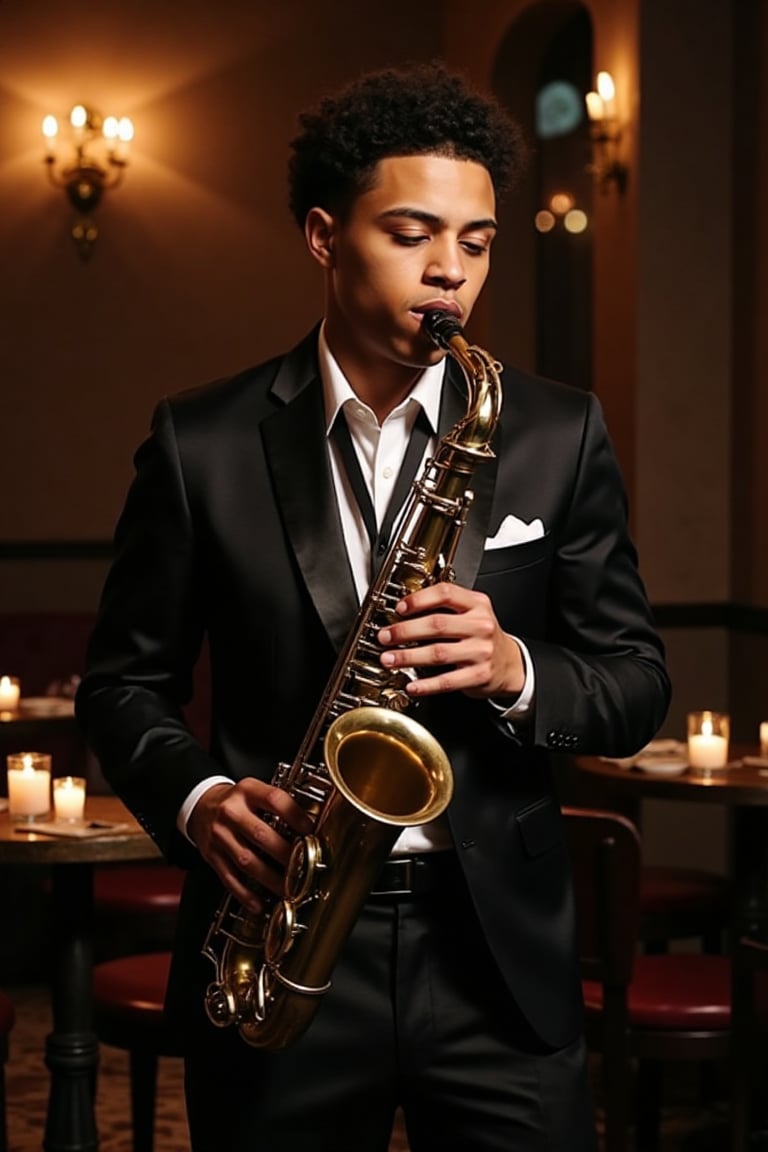 A stunning Spanish,  and black boy with blue eyes and light brown skin,  and short curly brown hair. _General:_ An intimat...