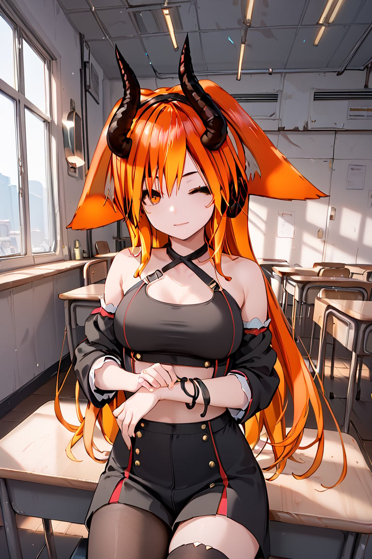 score_9, score_8_up, score_7_up, score_6_up, score_5_up, score_4_up, ,ShadD'Gray,1.9,long hair,orange hair,multicolored hair,animal ears,dressed,sexy pose,multiple poses,indoors,source_anime,BREAK,demon horns,