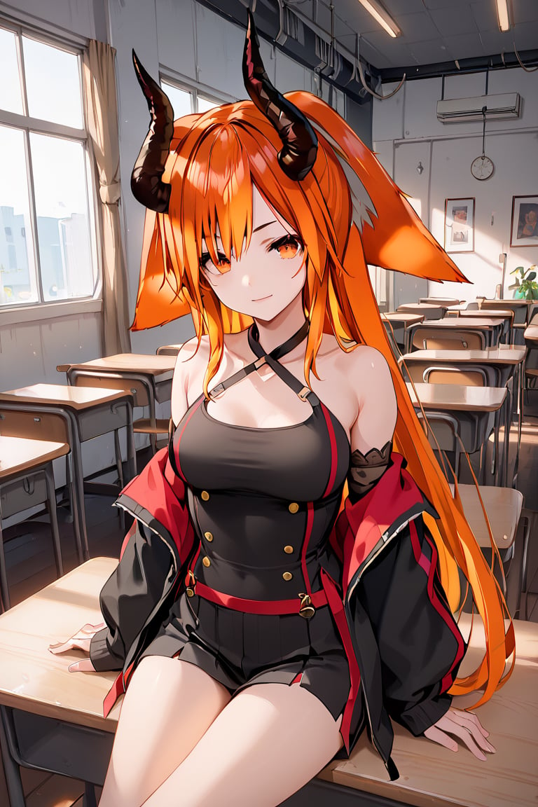 score_9, score_8_up, score_7_up, score_6_up, score_5_up, score_4_up, ,ShadD'Gray,1.9,long hair,orange hair,multicolored hair,animal ears,dressed,sexy pose,multiple poses,indoors,source_anime,BREAK,demon horns,