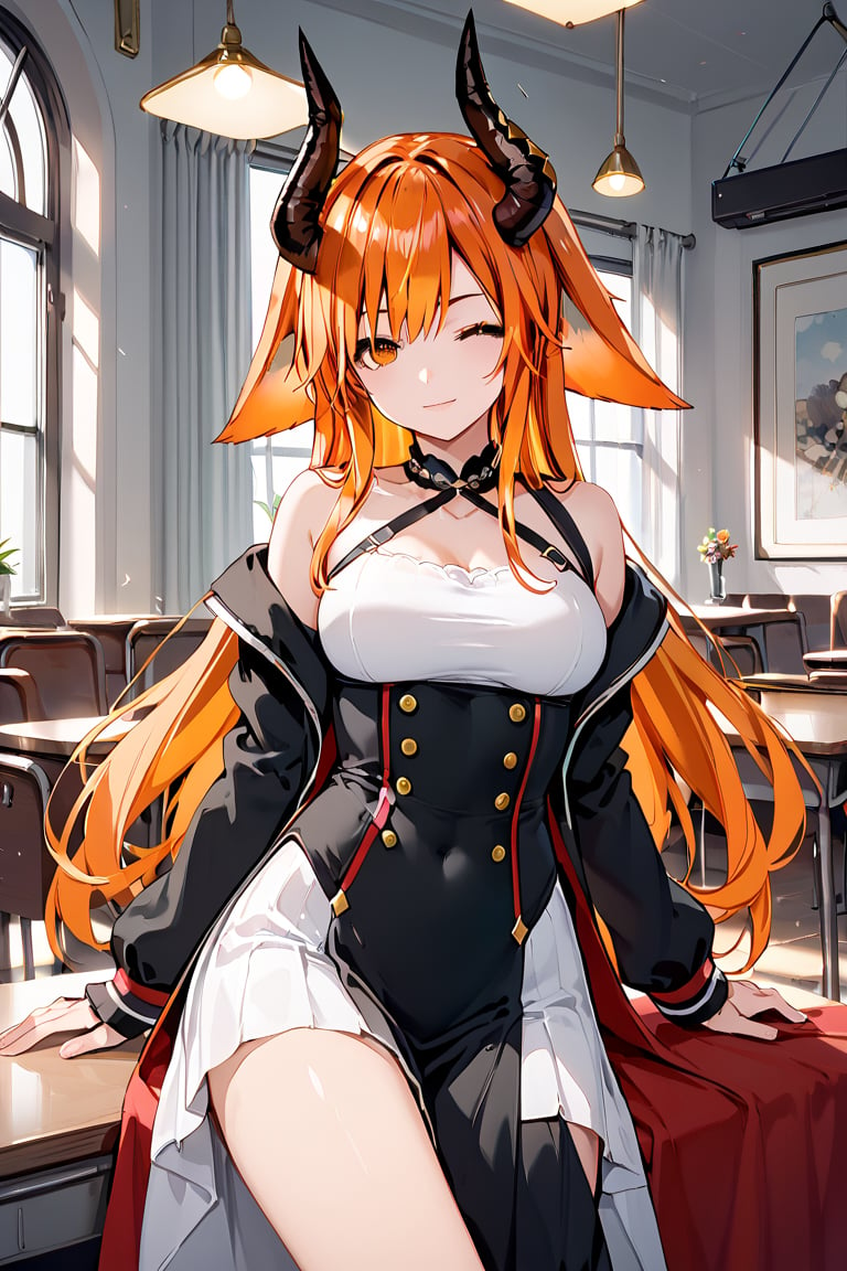 score_9, score_8_up, score_7_up, score_6_up, score_5_up, score_4_up, ,ShadD'Gray,1.9,long hair,orange hair,multicolored hair,animal ears,dressed,sexy pose,multiple poses,indoors,source_anime,BREAK,demon horns,