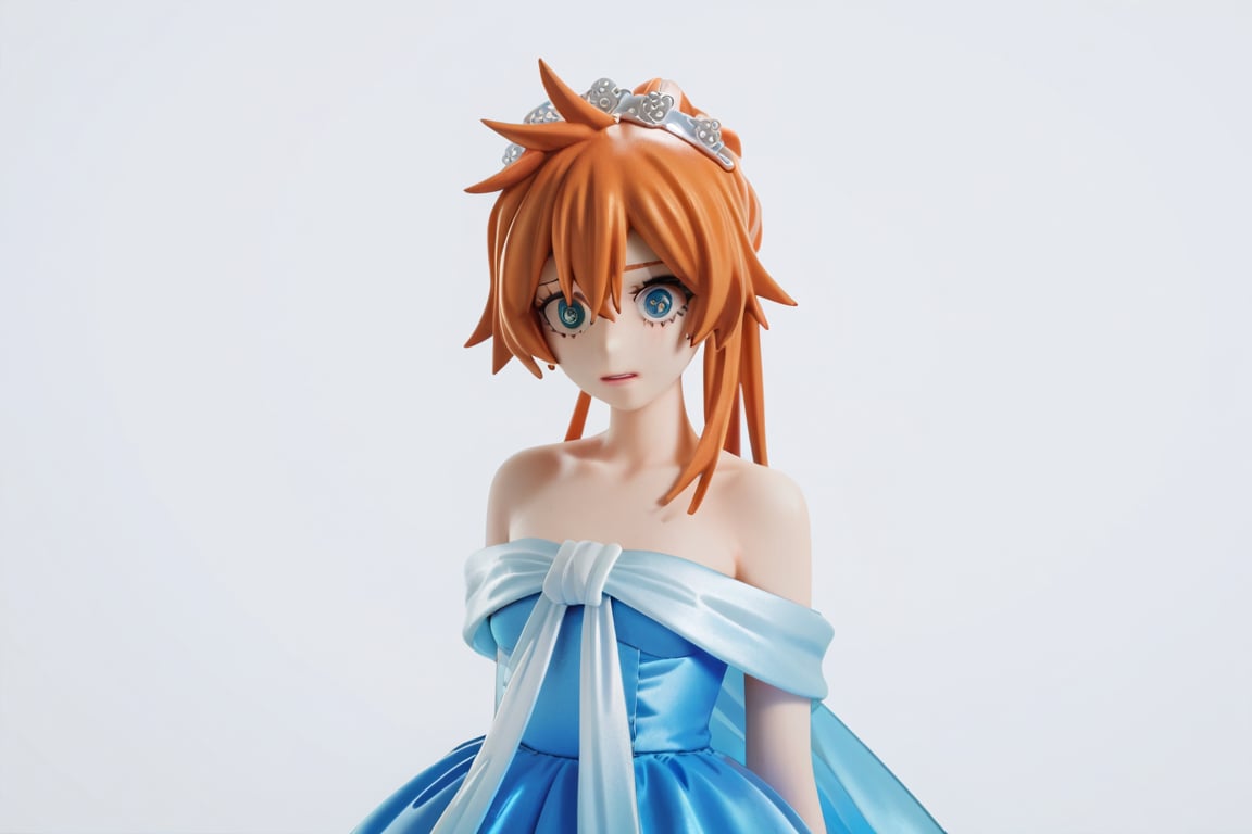 score_9, score_8_up, score_7_up, score_6_up, score_5_up, score_4_up, BREAK, , 1girl, Kendo, orange hair, green eyes, pageant dress, blue dress, strapless, 

,(( white background, blank background))