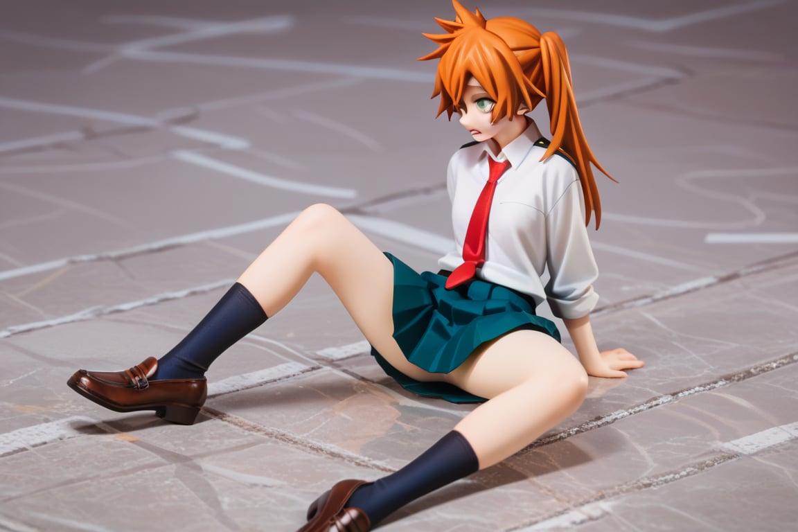 score_9, score_8_up, score_7_up, score_6_up, score_5_up, score_4_up, BREAK, , 1girl, Kendo, orange hair, green eyes, u.a. school uniform, white shirt, red necktie, kneehighs, brown footwear, sitting, legs spread