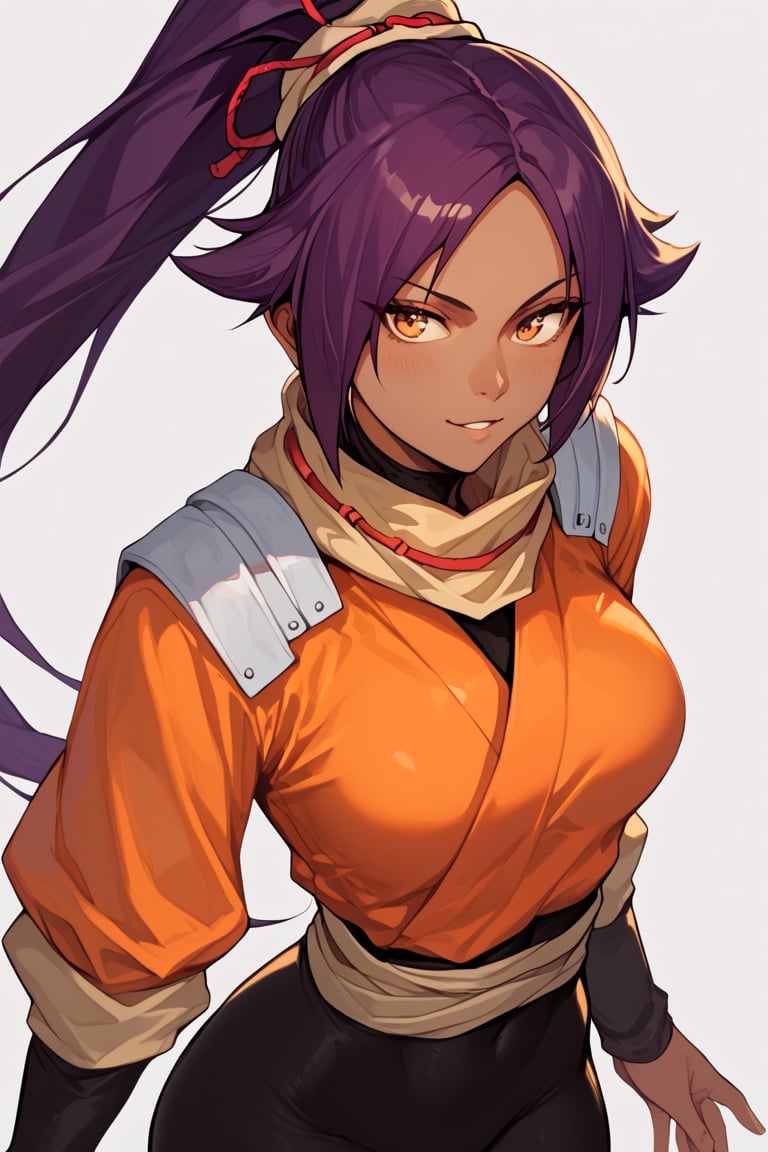 score_9,score_8_up,score_7_up,score_6_up,score_5_up,score_4_up, 

ShihouinYoruichi, dark-skinned female

Default Outfit (orange one):

YoruichiDefault, dark-skinned female, dark-skinned female, long hair, high ponytail, hair tie, scarf, orange shirt, arm warmers, sash, black bodysuit